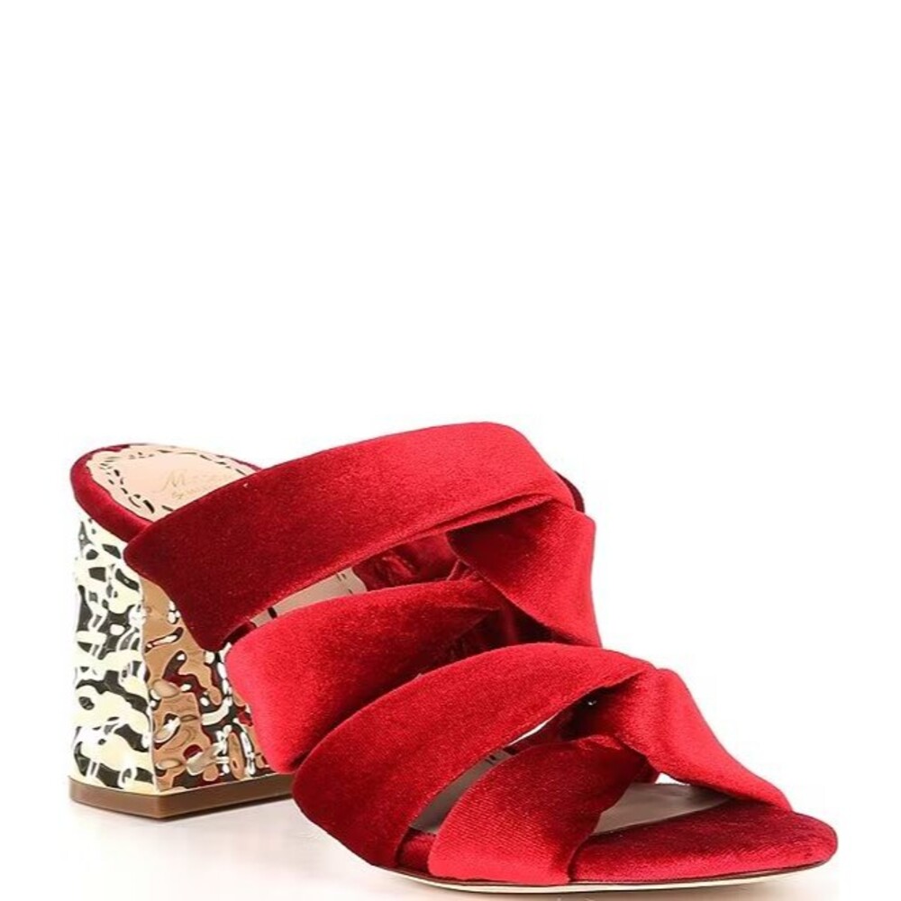Marchesa Muse by Marchesa Iris Velvet Knotted Dress sandals DRESSY GOLD HEELS 9